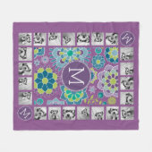 花ファンキーカラフル柄モノグカスタムラム フリースブランケット (正面(横))