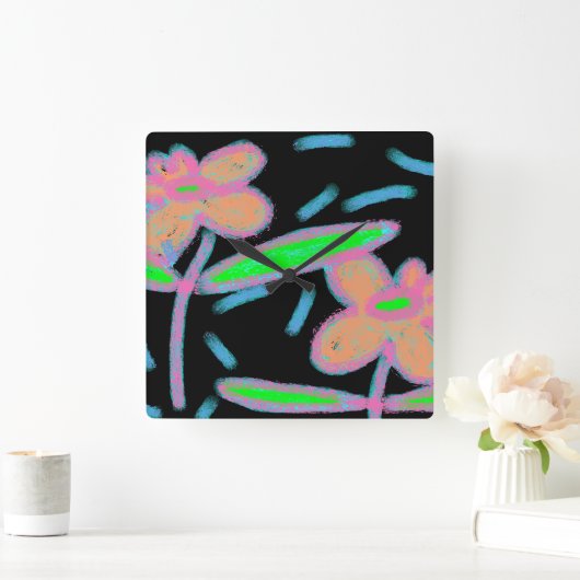 花ファンキー抽象芸術 スクエア壁時計 (ホーム)