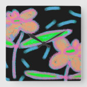 花ファンキー抽象芸術 スクエア壁時計 (正面)