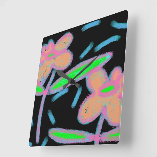 花ファンキー抽象芸術 スクエア壁時計 (傾斜)