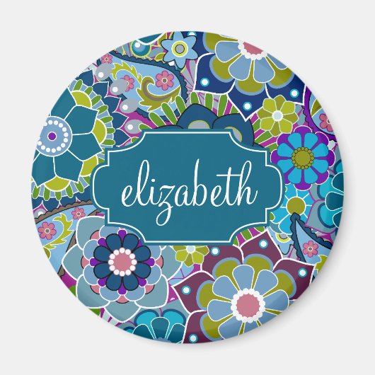 花ファンキー柄名前をカスタムする マグネット (正面)