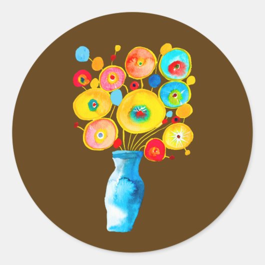 花ファンキー水彩画 ラウンドシール (正面)