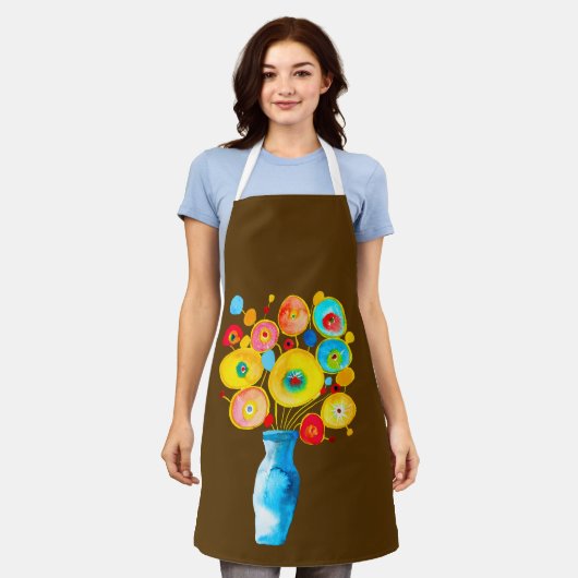 花ファンキー芸術イラストレーション エプロン (着用した状態)