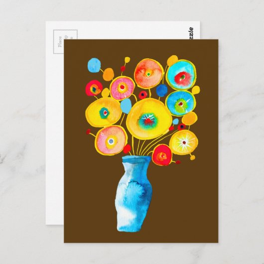 花ファンキー鮮やか芸術イラストレーション ポストカード (正面/裏面)