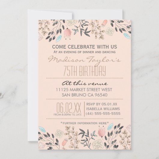 花ファンシーとダイヤモンド75誕生日 招待状 (正面)