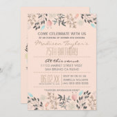 花ファンシーとダイヤモンド75誕生日 招待状 (正面/裏面)