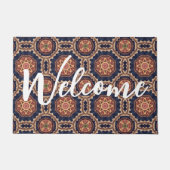 花ファンシーと星形のパターンへようこそ ドアマット (正面)
