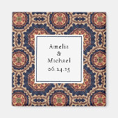 花ファンシーと星形のパターン日付を保存 マグネット (正面)