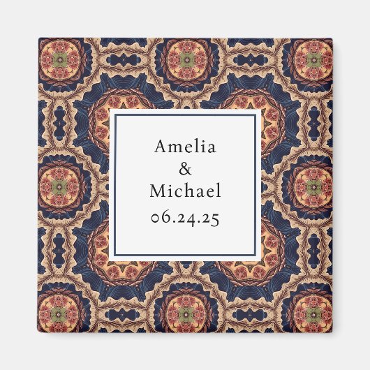 花ファンシーと星形のパターン日付を保存 マグネット (正面)