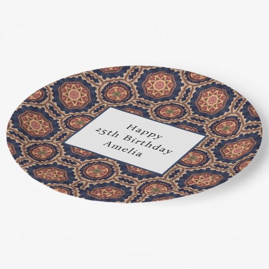 花ファンシーと星形のパターン誕生日 ペーパープレート (アングル)