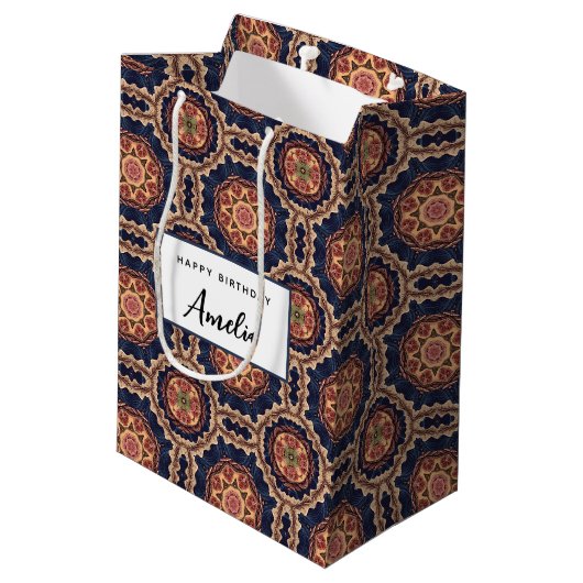 花ファンシーと星形のパターン誕生日 ミディアムペーパーバッグ