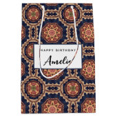 花ファンシーと星形のパターン誕生日 ミディアムペーパーバッグ