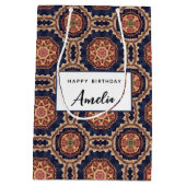 花ファンシーと星形のパターン誕生日 ミディアムペーパーバッグ