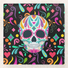 花ファンシー付き砂糖スカル ガラスコースター