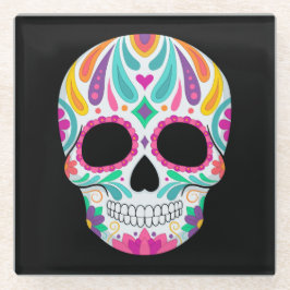 花ファンシー付き砂糖スカル ガラスコースター