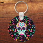 花ファンシー付き砂糖スカル キーホルダー (正面)