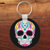 花ファンシー付き砂糖スカル キーホルダー (正面)