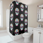 花ファンシー付き砂糖スカル シャワーカーテン (インサイチュ)