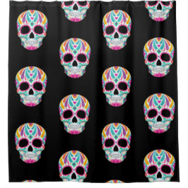 花ファンシー付き砂糖スカル シャワーカーテン