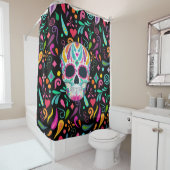 花ファンシー付き砂糖スカル シャワーカーテン (インサイチュ)