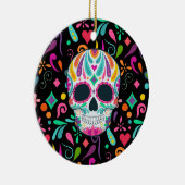 花ファンシー付き砂糖スカル セラミックオーナメント (右)