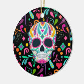 花ファンシー付き砂糖スカル セラミックオーナメント (左)