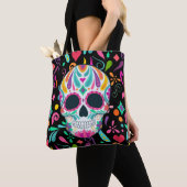 花ファンシー付き砂糖スカル トートバッグ (クローズアップ)