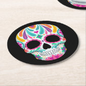 花ファンシー付き砂糖スカル ラウンドペーパーコースター (アングル)