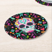 花ファンシー付き砂糖スカル ラウンドペーパーコースター (アングル)