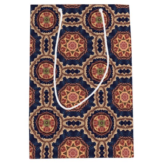 花ファンシー形と星形のパターン ミディアムペーパーバッグ (正面)