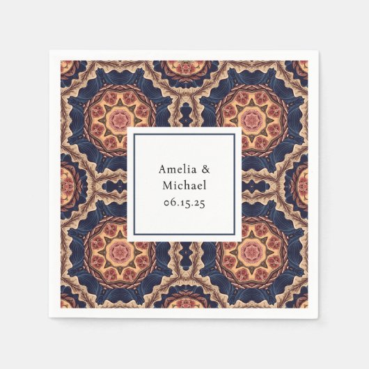 花ファンシー形と星形のパタ結婚ーン スタンダードカクテルナプキン (正面)