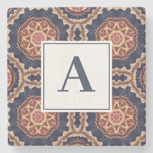 花ファンシー形・星形模様モノグラム ストーンコースター (正面)