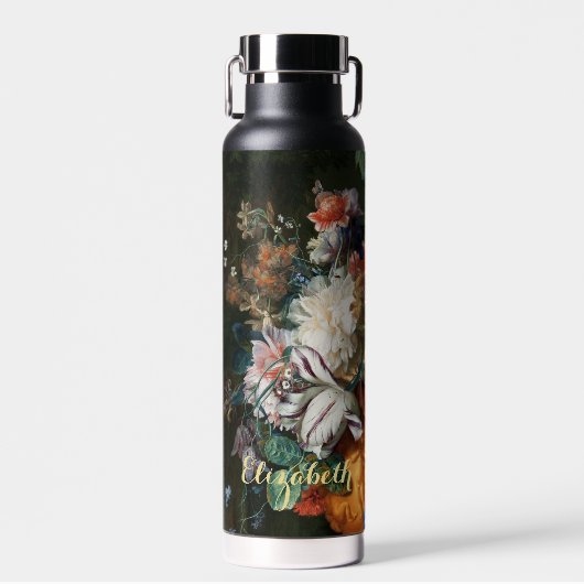 花フェイク金ゴールドモノグラムのヴィンテージフローラ ウォーターボトル (正面)