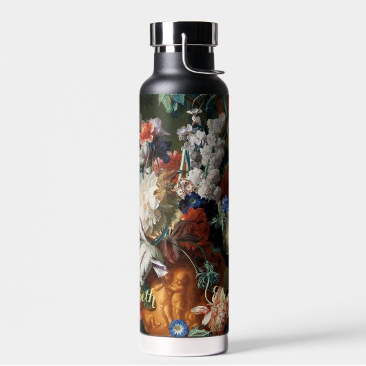花フェイク金ゴールドモノグラムのヴィンテージフローラ ウォーターボトル (左面)