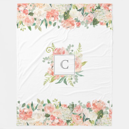 花フェミニン柄とモノグラム フリースブランケット (正面)