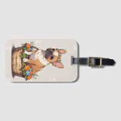 花フランスの冠のバスケットのかわいいブルドッグ ラゲッジタグ (正面横)