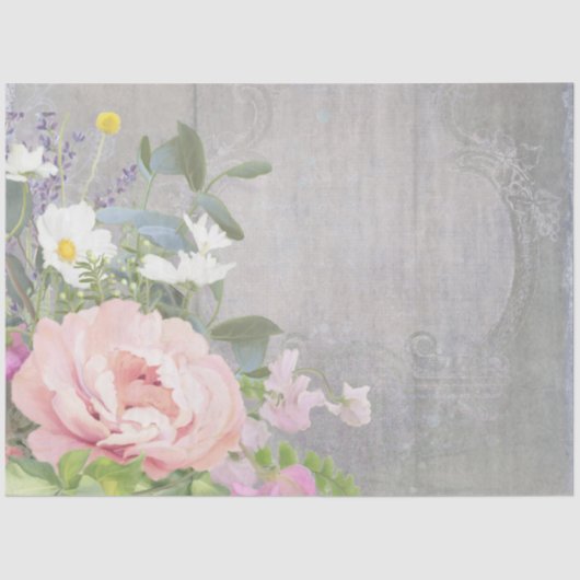 花フランスの市場エレガントヴィンテージピンク灰色アート 薄葉紙 (正面)