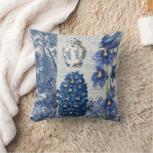 花フランスの類Bird BlueとWhite Toile Collage クッション (ブランケット)