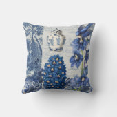 花フランスの類Bird BlueとWhite Toile Collage クッション (裏面)
