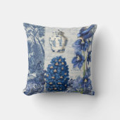 花フランスの類Bird BlueとWhite Toile Collage クッション (正面)