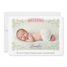 花フレームの女の赤ちゃんの誕生の発表