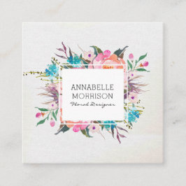 花フレームの水彩画の名刺 スクエア名刺
