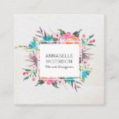 花フレームの水彩画の名刺 スクエア名刺 (正面)