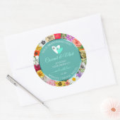 花フレームカラフルティール（緑がかった色）製品ラベルハート ラウンドシール (封筒)