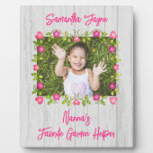 花フレーム 木目調 個人名入れ ギフトプレート フォトプラーク (正面)