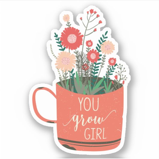 花フローラことわざかわいい成長ガール シール (正面)
