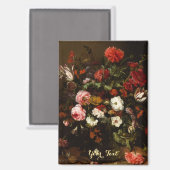 花フローラアートヴィンテージ油彩画モノグラム マグネット (正面/裏面)