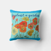 花フローラターコイズブルーパンシーポピークッション クッション (裏面)