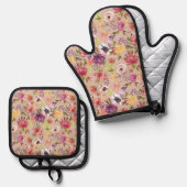 花フローラピンク 鍋つかみ&鍋敷きセット (正面/裏面)
