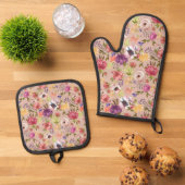花フローラピンク 鍋つかみ&鍋敷きセット (トップダウン)